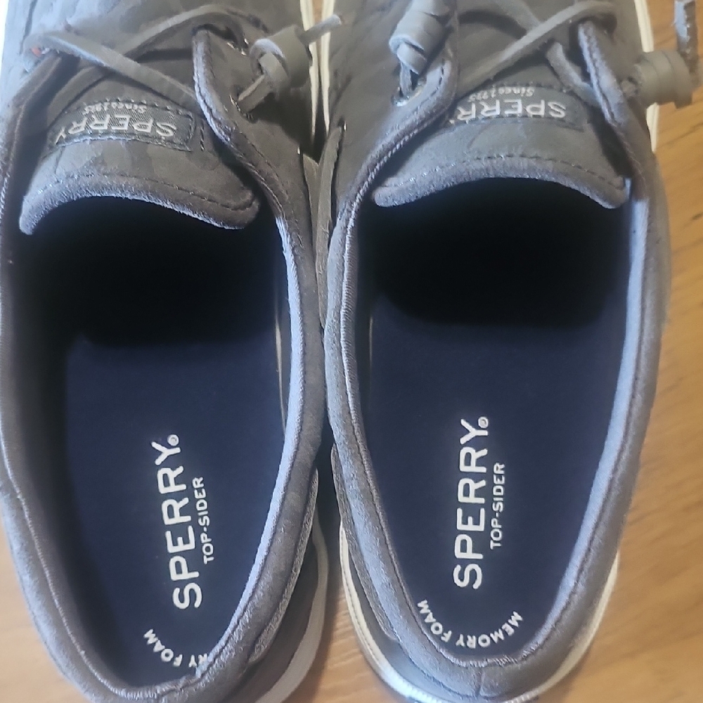 Sperry Charcoal Leopard Print Boat Shoes - Picture 4 of 5